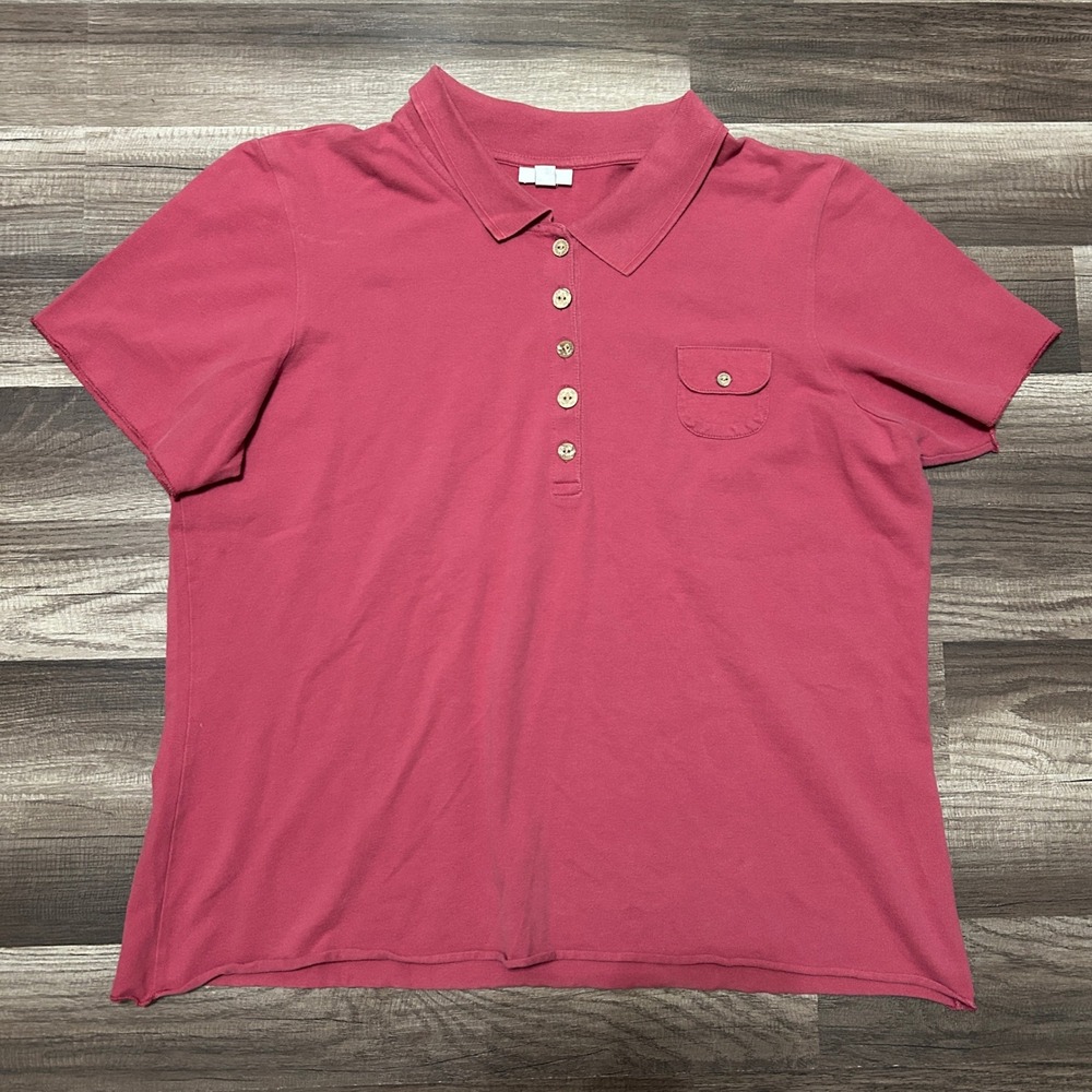 J. Jill Polo Shirt Women XL Pink Short Sleeve Stretch Pique Pocket Preppy Luxury